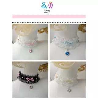 [พร้อมส่งสินค้า] Se.W สร้อยคอแบบ Choker ใหม่ สไตล์อะนิเมะ Collarbone Chain Lolita ประดับโบว์ลูกไม้ Lolita Lace Embroidered Bow Ribbon Custom Made Women Dress Clothes Curtain Decoration