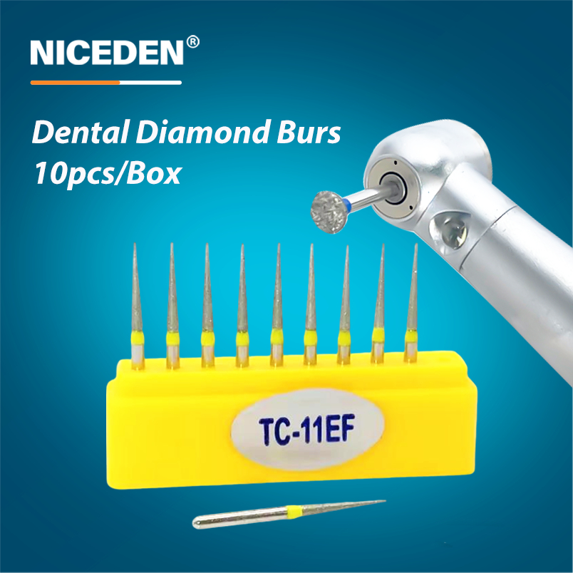 NICEDEN 10 ชิ้น FG Burs สําหรับ handpiece ความเร็วสูง, ขัดเพชรคุณภาพสูงและวัสดุทนการสึกหรอสแตนเลส, การดําเนินการที่แม่นยํา
