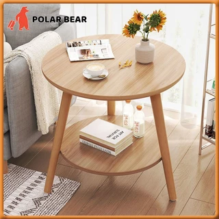 Polar Bear โต๊ะกลมสองชั้น โต๊ะข้างโซฟาไม้ โต๊ะกาแฟห้องนั่งเล่น สไตล์นอร์ดิก เรียบง่ายมีชั้นวางของ