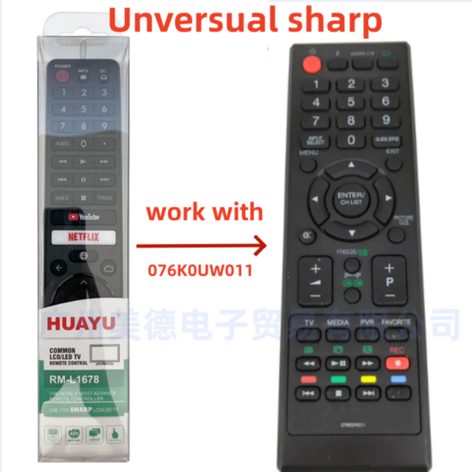 Huayu RM-L1678 ใช้สําหรับรีโมทคอนโทรลสําหรับ Sharp 077K0UW011 LC-39LE440M LC-50LE440M LC-23LE448RU L