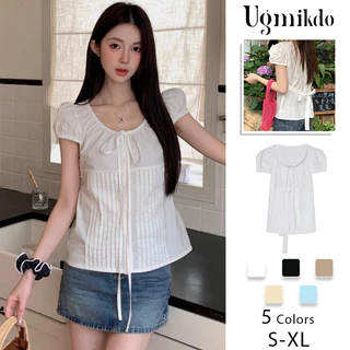 ผู้หญิง เสื้อแขนสั้น เสื้อเชิ้ต แขนพอง สไตล์เกาหลี สีทึบ พักผ่อน เสื้อ