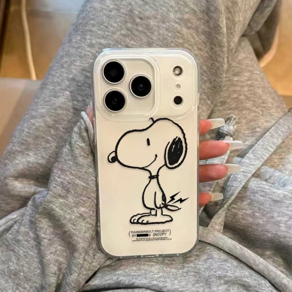 สีขาว Snoopy สําหรับ iPhone 16Pro เคสโทรศัพท์ 13 11 กันกระแทก IMD iPhone สําหรับ iPhone 16E 16 15Pro
