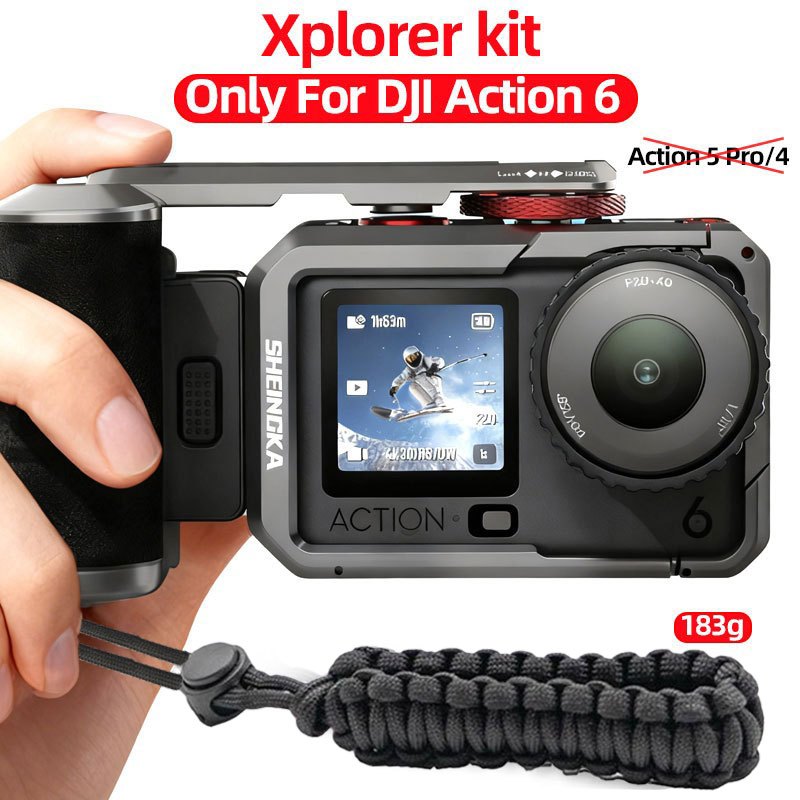 Xplorer Grip Kit สําหรับ DJI OSMO Action 6 กล้องโลหะกรงกระต่าย Street การถ่ายภาพ Handle Bundle แม่เห