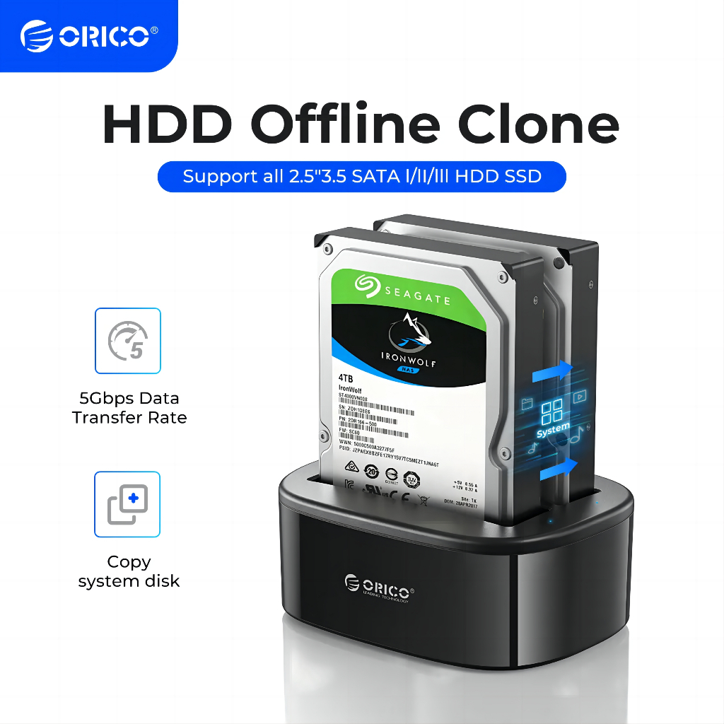 ORICO Clone Docking Station รองรับ 18TB SATA HDD SSD (6228US3)