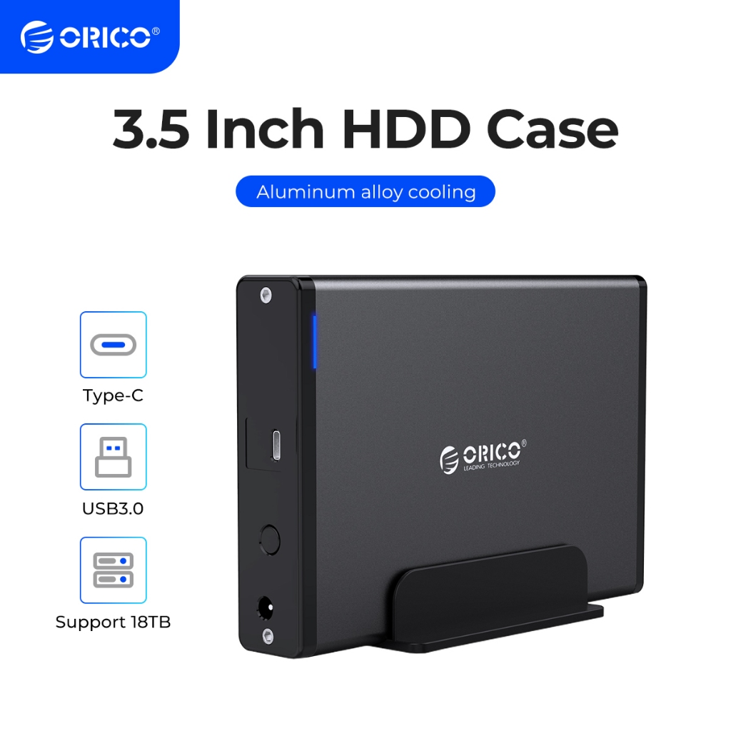 ORICO อลูมิเนียม 3.5 HDD Enclosure สําหรับ 2.5/3.5 นิ้ว HDD Case SATA ถึง USB 3.0 5Gbps อลูมิเนียม Hard Drive Reader พร้อมอะแดปเตอร์ไฟ 12V2A