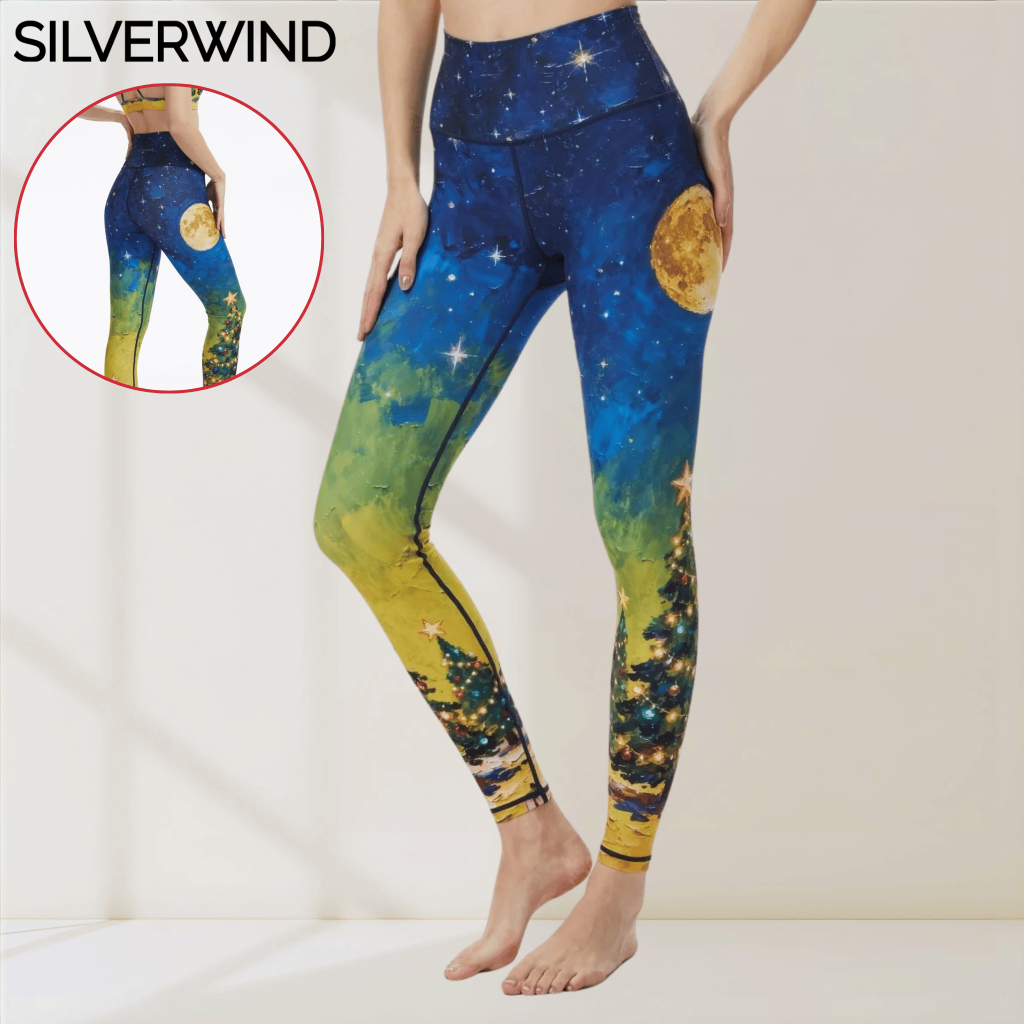 SILVERWIND Starry Christmas เลกกิ้ngเอวสูง มีกระเป๋า Butterly Soft ยืดได้ดี ควบคุมหน้าท้อง เหมาะสำหรับการออกกำลังกาย