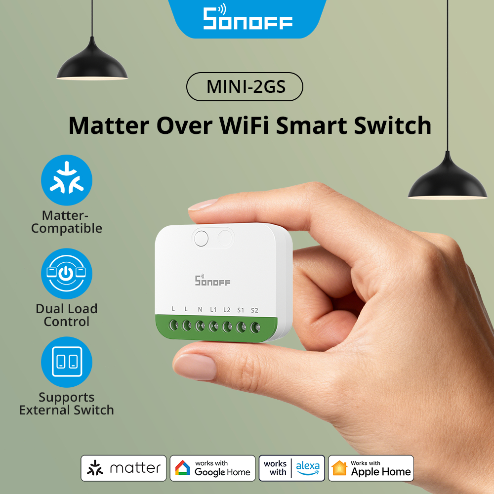 SONOFF MINI DUO 2-Gang Matter Over WiFi สมาร์ทสวิทช์ MINI-2GS Dual โหลดควบคุม Detach รีเลย์โหมดใช้งานร่วมกับ Apple Home Alexa Google Home