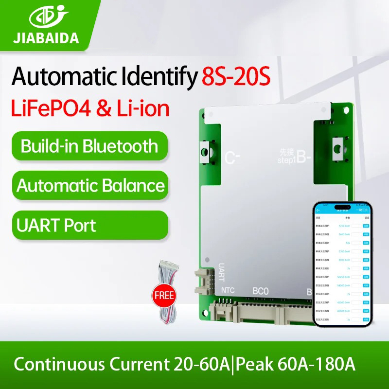JBD BMS สมาร์ท BMS LiFePO4 8S 24V 16S 48V 40A 50A 60A NCM Li-ion 10S 12S 13S 20S Built-in BT Balance