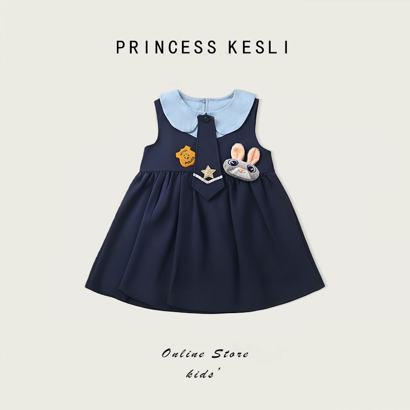 Princess Kesli ชุดเดรสแขนกุดสำหรับเด็กผู้หญิงอายุ ตำรวจกระต่าย ชุดเดรสเด็กผู้หญิง 1-9 ปี