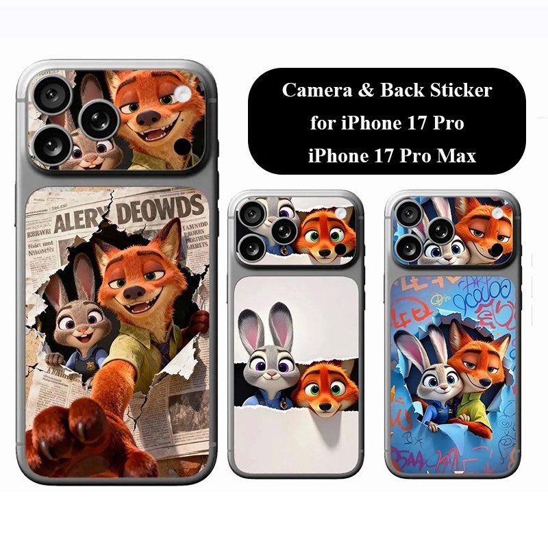 Cartoon Zootopia Camera & Back Sticker for iPhone 17 Pro Max Cute Judy iPhone 17 Pro Camera Sticker Protector