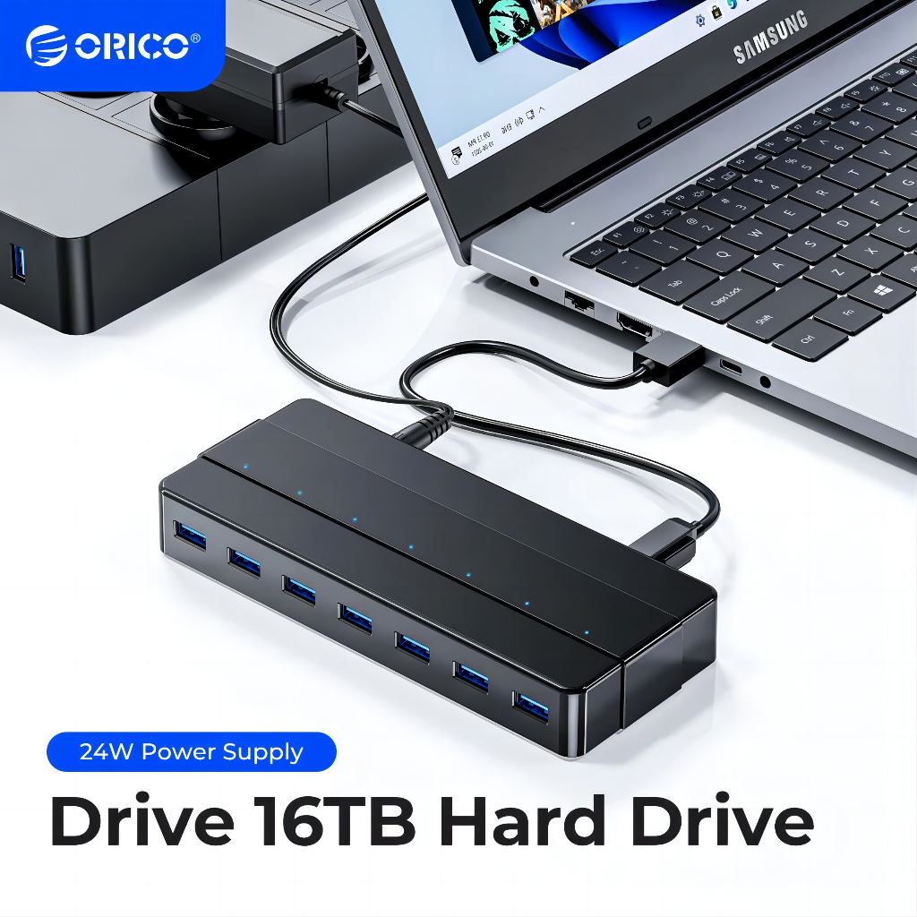ORICO USB Hub 4/7 พอร์ต USB 3.0 พร้อมอะแดปเตอร์แปลงไฟ