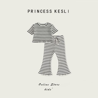 Princess Kesli เสื้อแขนสั้นกางเกงขาม้า ชุดเซ็ทเด็กผู้หญิง แฟ…