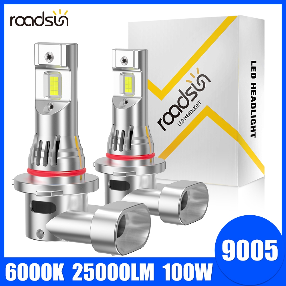 Roadsun 2 PC 9005 HB3 H10 Led ไฟหน้ารถหลอดไฟ 100W 6000K ทองแดงเดี่ยวหลอด 25000LM 900% Bright High Be