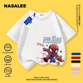 เสื้อยืดแขนสั้นทรงหลวม ทำจากผ้าฝ้ายแท้ สำหรับเด็กผู้ชาย แบบใ…