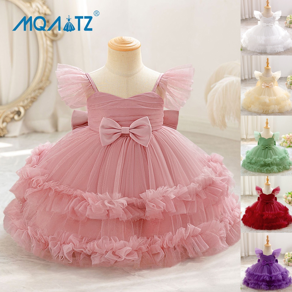 MQATZ โบว์ใหญ่6 12เดือนเด็กสาวชุดสําหรับเสื้อผ้าเด็กลูกไม้เจ้าหญิงตูชุดทารกแรกเกิดวันเกิดชุด L3060XZ