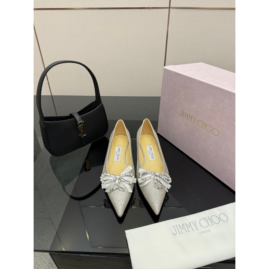 Jimmy Choo2026 Early Spring Fashion New Karen Fashion Leather Pointed Toe รองเท้าส้นหนา