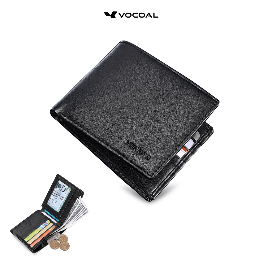 VOCOAL กระเป๋าสตางค์สั้น RFID ผู้ชาย Retro ธุรกิจ Anti-theft PU นุ่ม Multi-Card ตําแหน่งซิปใส่เหรียญ ID บัตรเครดิต บัตรรถ