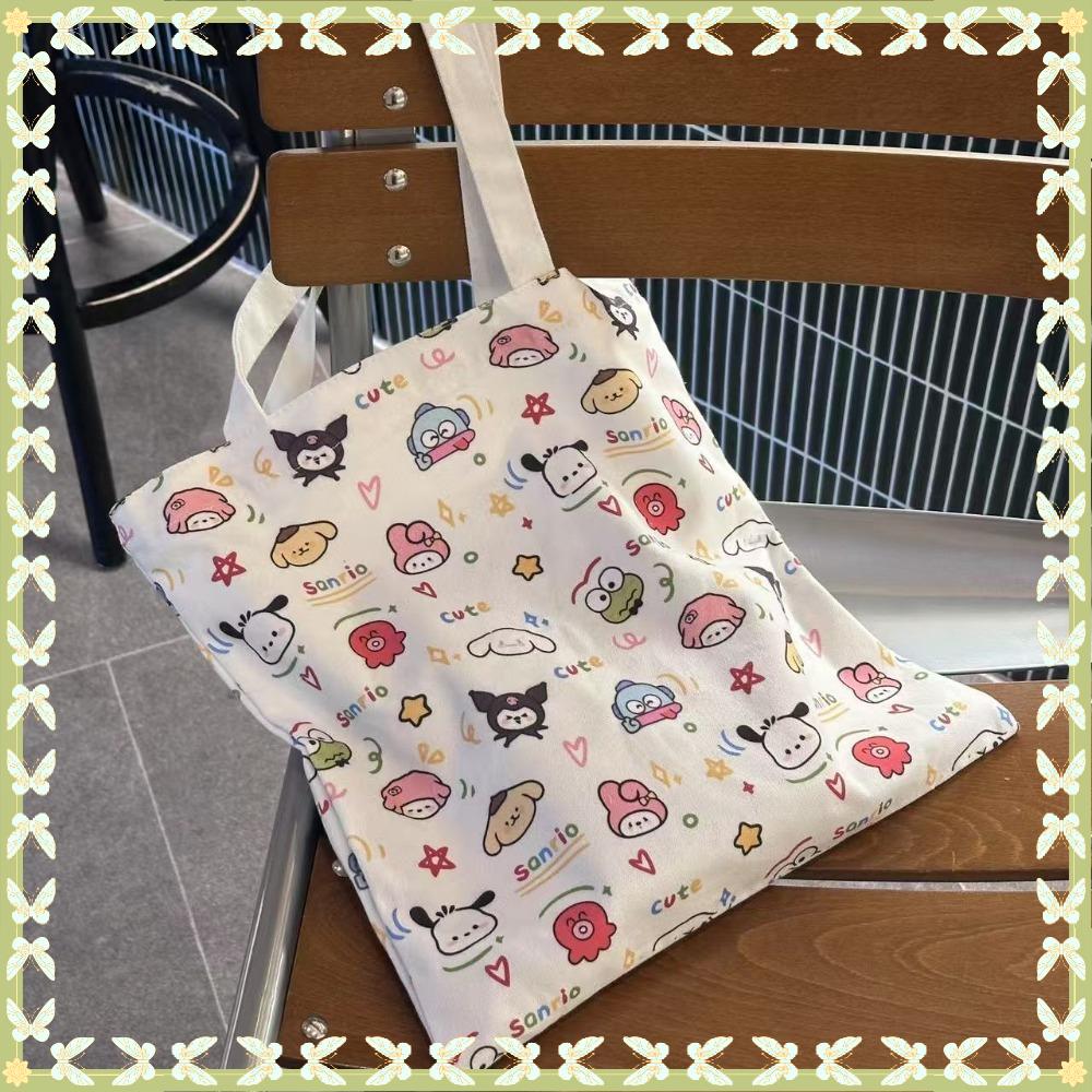 กระเป๋าสะพายผ้าใบ Sanrio ออกแบบการ์ตูนน่ารัก ขนาดใหญ่สำรองสินค้าพร้อมส่ง