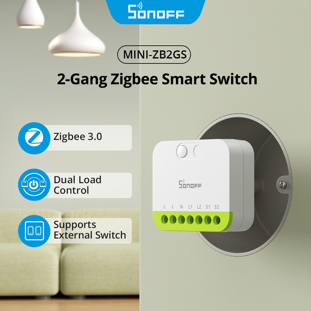 SONOFF MINI DUO 2-Gang Zigbee สมาร์ทสวิทช์ MINI-ZB2GS Dual โหลดควบคุม Zigbee 3.0 ความเข้ากันได้อัจฉริยะควบคุม Zigbee Booster สัญญาณหลายฮับ