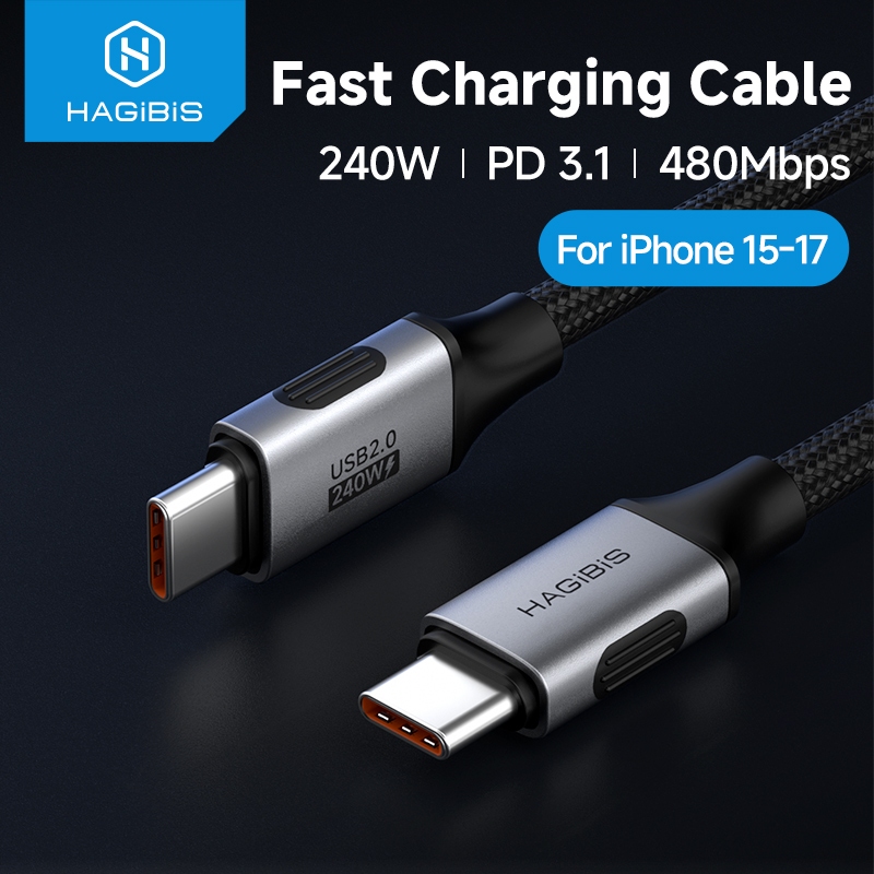 Hagibis USB C ถึง USB C สาย USB Type C สายชาร์จ 240W PD3.1 Fast Charging สั้นสําหรับ iPhone 15/16/17 Pro แล็ปท็อปแท็บเล็ตรถ