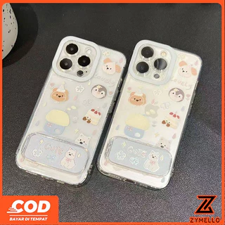 เหมาะสําหรับ OPPO Reno16F 16Pro 15F 15ProMax 14F 14Pro 13F 13Pro 12F 12Pro 11F 11Pro 10Pro 8T 8Z 7Z 6Z การ์ตูนเค้กน่ารักลูกสุนัขกระจกขาตั้ง Suc