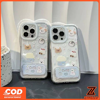 เหมาะสําหรับ OPPO Reno16F 16Pro 15F 15ProMax 14F 14Pro 13F 13Pro 12F 12Pro 11F 11Pro 10Pro 8T 8Z 7Z 6Z การ์ตูนเค้กน่ารักลูกสุนัขกระจกขาตั้ง Suc