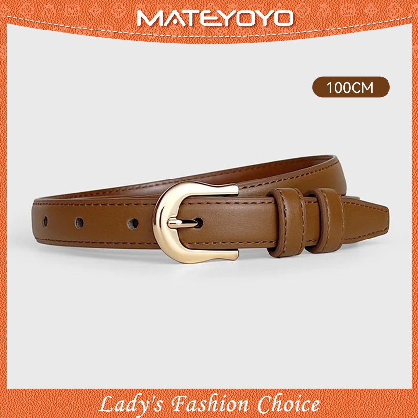 MATEYOYO เข็มขัดหนังวัวแบบเรโทร ดีไซน์สองชั้น สไตล์แฟชั่นสำหรับสตรี