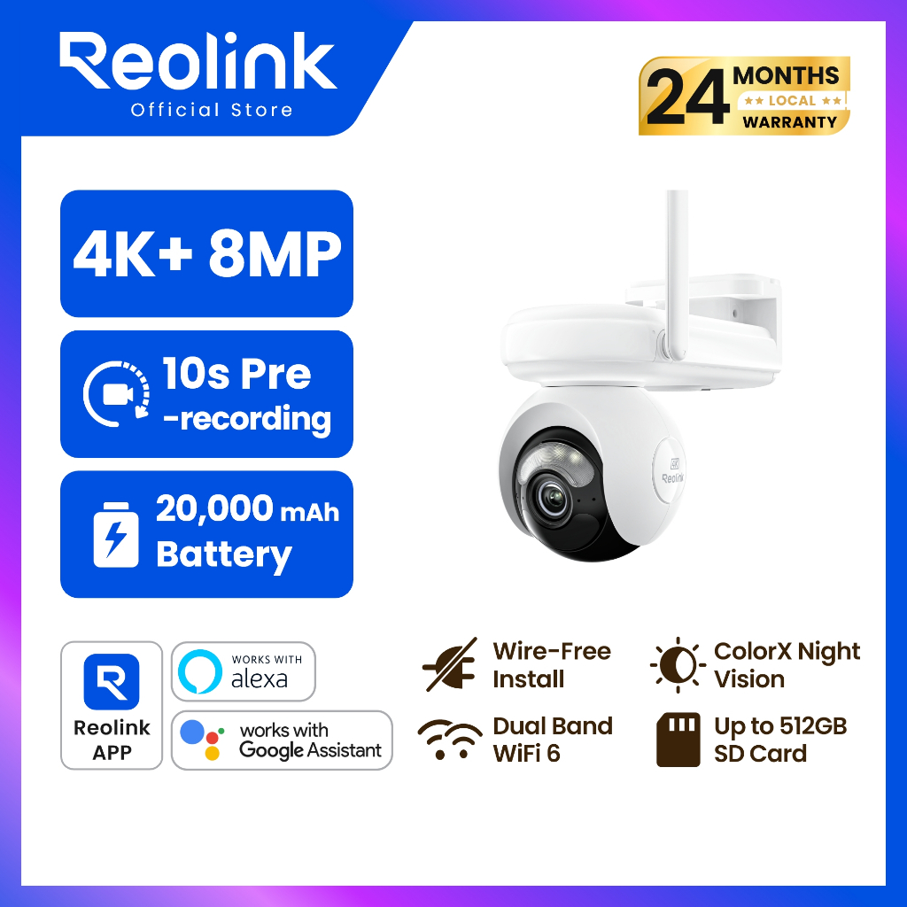 Reolink กล้อง PTZ แบตเตอรี่ 4K บันทึกต่อเนื่อง แบตฯ 20000mAh รองรับ microSD 512GB Altas PT Ultra