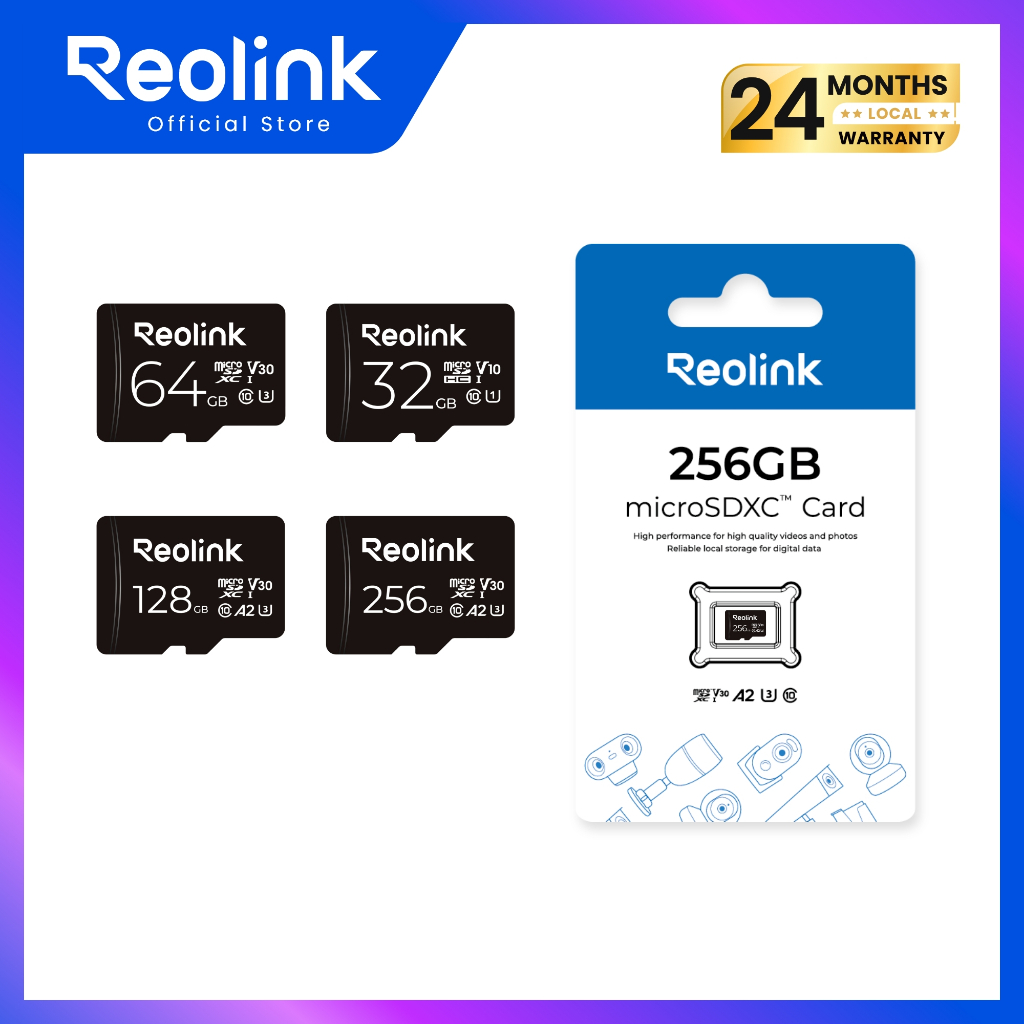 Reolink การ์ด microSDXC 128GB ความเร็ว 100MB/s รองรับ 4K U3/A2/V30 เข้ากันได้กับกล้อง Reolink