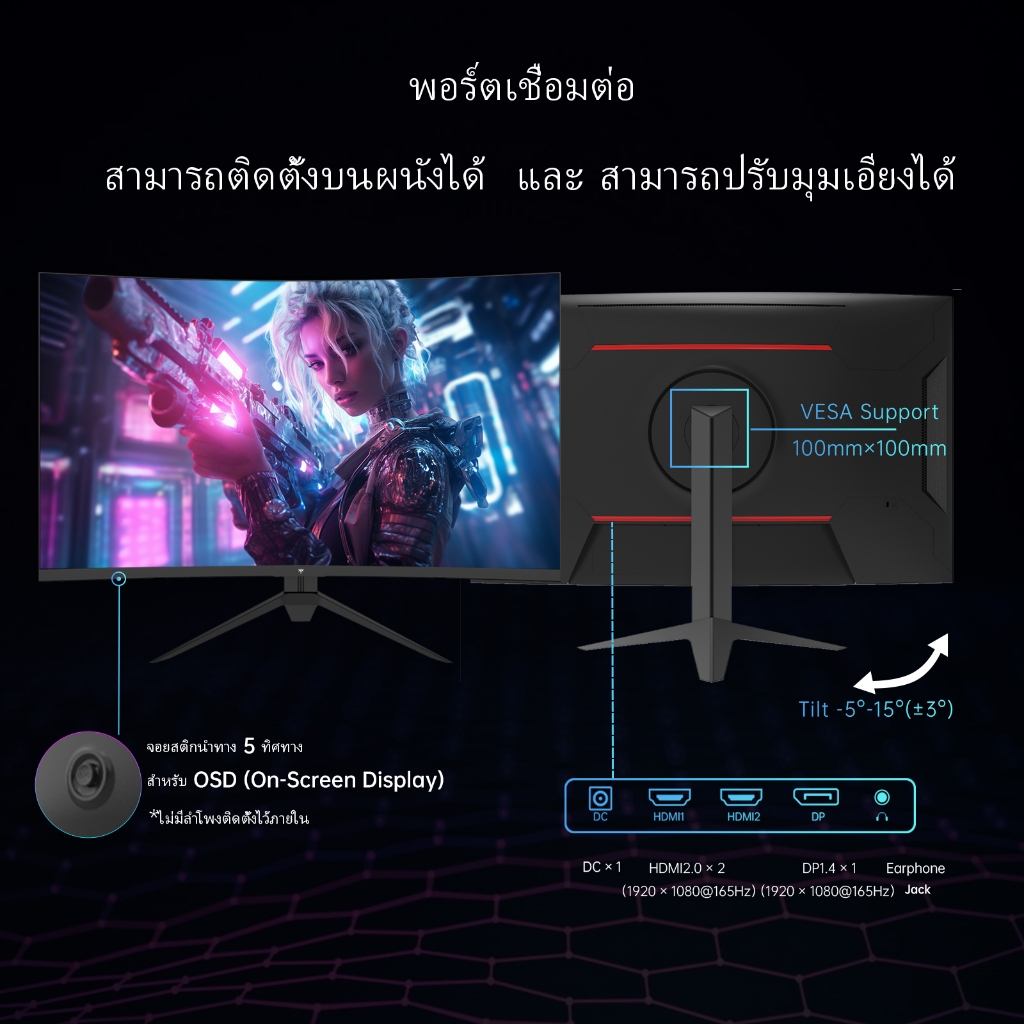 ​​KTC 32 นิ้ว FHD 1080P 165Hz 1500R VA Curved Gaming Monitor, 1920*1080 สูงสุด 180Hz, 350cd/m2, 3000:1 Dynamic Contrast PC Monitor, 122% sRGB พร้อม HDR10, FreeSync Premium, HDMI 2.0x - รูปที่ 4