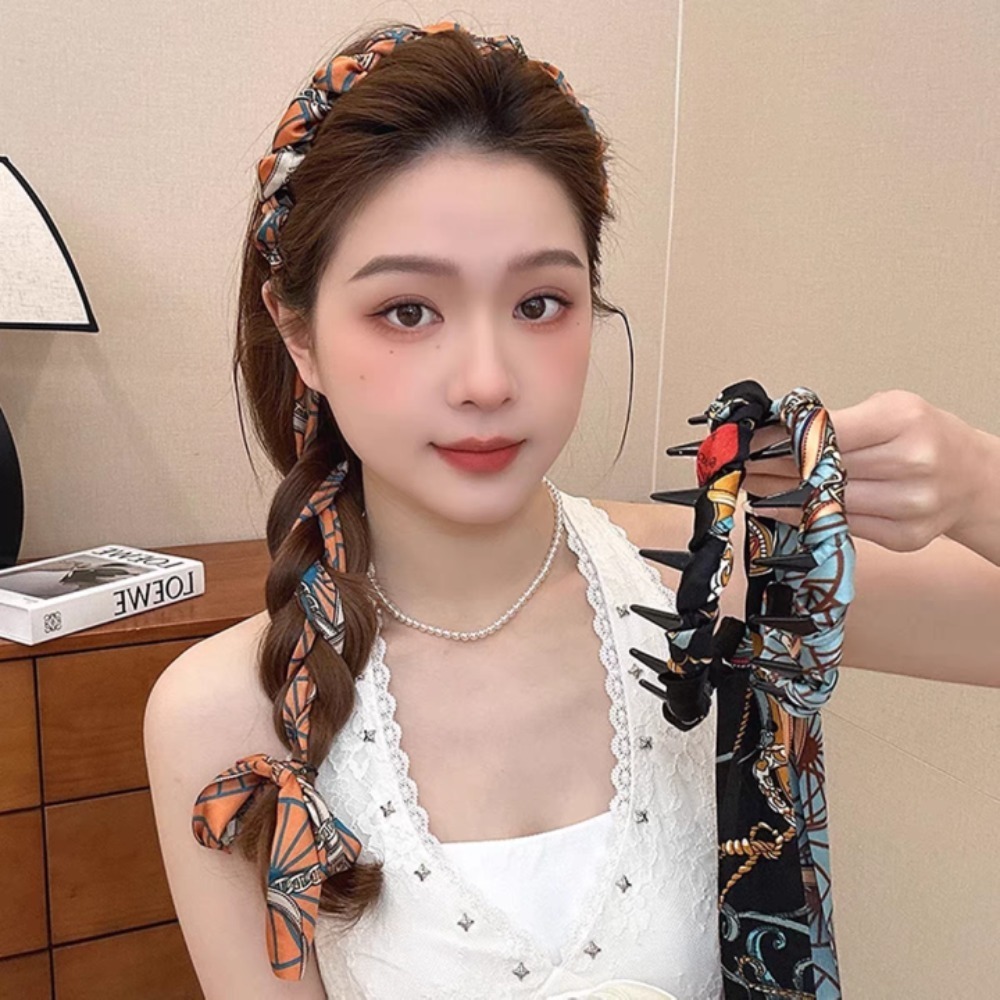 (จัดส่งในพื้นที่ 24 ชั่วโมง) Retro Ribbon Integrated Headband Women Braidable Hairline เครื่องประดับผม