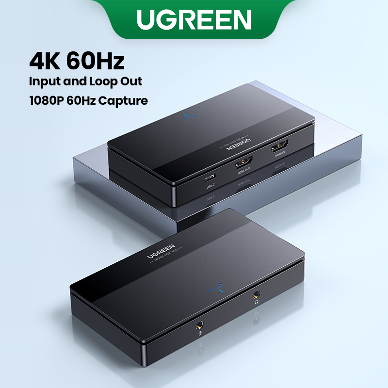 UGREEN การ์ดจับภาพวิดีโอ HDMI OUT/IN 4K60Hz USB C Capture Recording 2K 30Hz สําหรับการถ่ายทอดสด, การบันทึกวิดีโอ, Macbook, Windows, Linux, Android