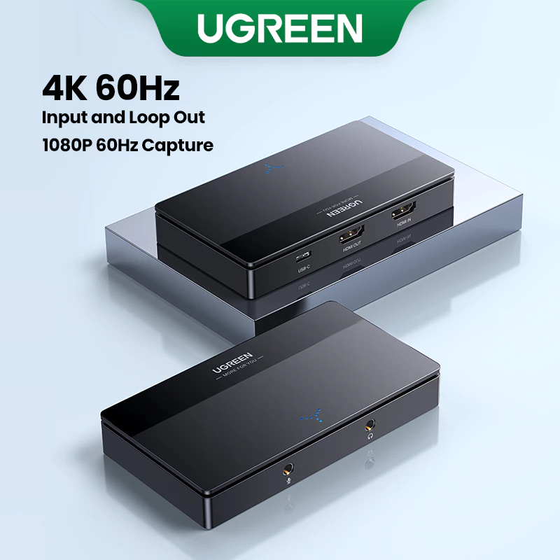 UGREEN การ์ดจับภาพวิดีโอ HDMI OUT/IN 4K60Hz USB C Capture Recording 2K 30Hz สําหรับการถ่ายทอดสด, การบันทึกวิดีโอ, Macbook, Windows, Linux, Android