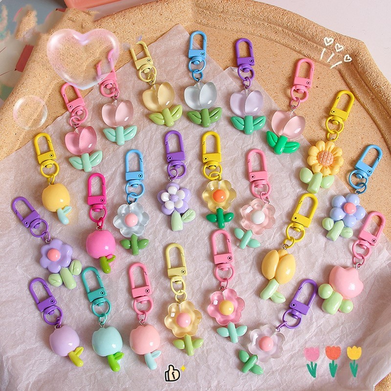 Ins อะคริลิคที ่ มีสีสันดอกไม ้ จี ้ พวงกุญแจสร ้ างสรรค ์ นักเรียนกระเป ๋ านักเรียนจี ้ คู ่ เครื ่ องประดับ