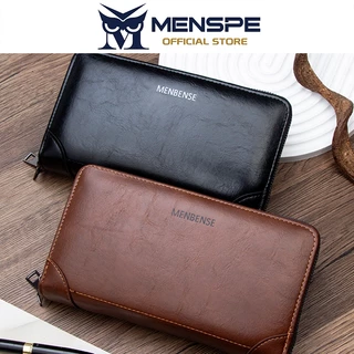 MENSPE กระเป๋าสตางค์ใบยาวผู้ชาย PU นุ่มอเนกประสงค์ความจุขนาดใหญ่กระเป๋าซิปคู่ Multi-Card ตําแหน่งกระเป๋าสตางค์