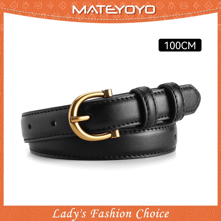 MATEYOYO เข็มขัดหนังสุภาพสตรีเข็มขัดผอมของผู้หญิงทุกการแข่งขันเข็มขัดแฟชั่นสบายๆเข็มขัดบางที่มีหัวเข็มขัดโลหะผสมสังกะสี