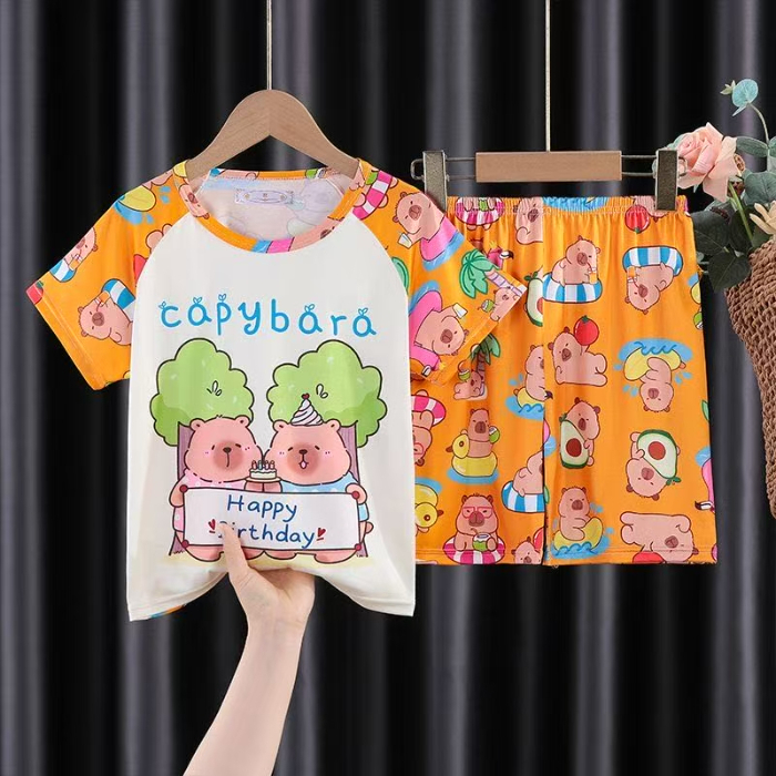 ชุดนอนแขนสั้น กางเกงขาสั้น พิมพ์ลายการ์ตูน แบบบาง แฟชั่นฤดูร้อน สําหรับเด็กผู้ชาย และเด็กผู้หญิง - รูปที่ 6
