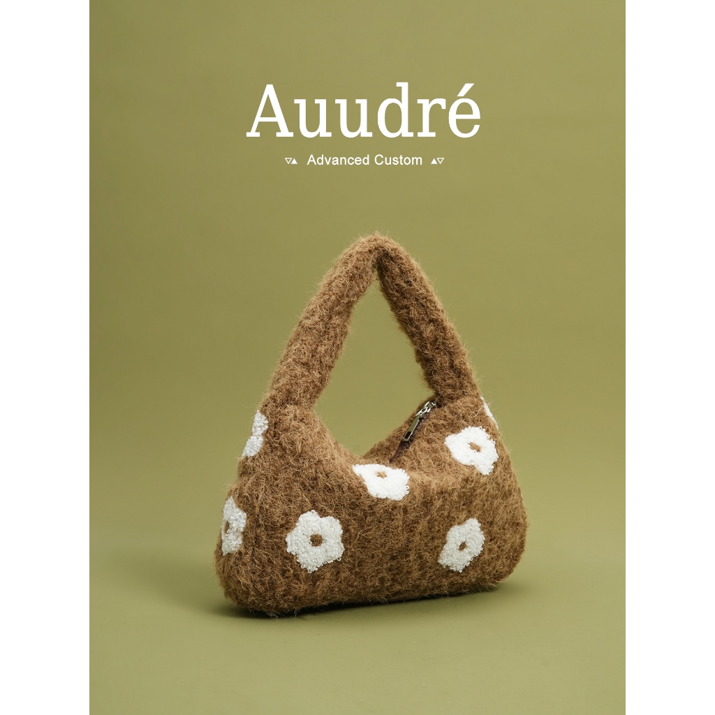 Auudre Niche Design กระเป๋าถือทําด้วยผ้าขนสัตว์ All-Match Flower Small Bag