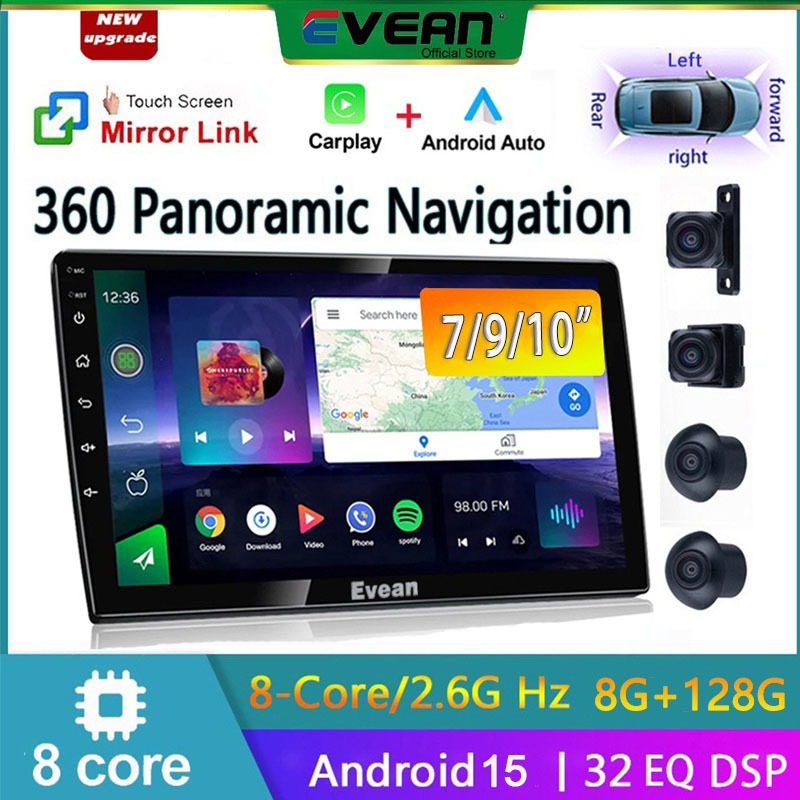 (8GB+128GB 8Core 2.6Ghz) Evean 10.1 "/9"/7 นิ้ว Octa Core จอ android รถยนต์ Android รถวิทยุ 2.5D Qle