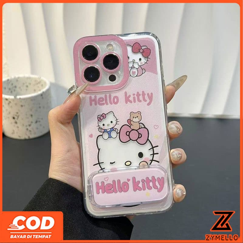 เหมาะสําหรับ OPPO Reno15F Reno15 PRO Reno14F Reno 13F Reno13Pro Reno12 F Reno 11F Reno10 Reno8Z Reno7Z Reno8T Reno5 Reno4 Reno6z Hollow out Hello Kitty Mirror Stand Shock