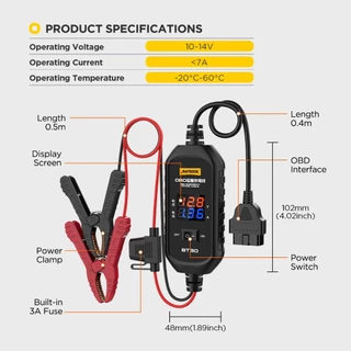 【ส่งไว】AUTOOL สายไฟฉุกเฉิน OBD BT30 12V รถ Obd2 Emergengy สายไฟวินิจฉัย ECU สายไฟฉุกเฉินแบตเตอรี่แรงดันไฟฟ้าจอแสดงผลปัจจุบัน
