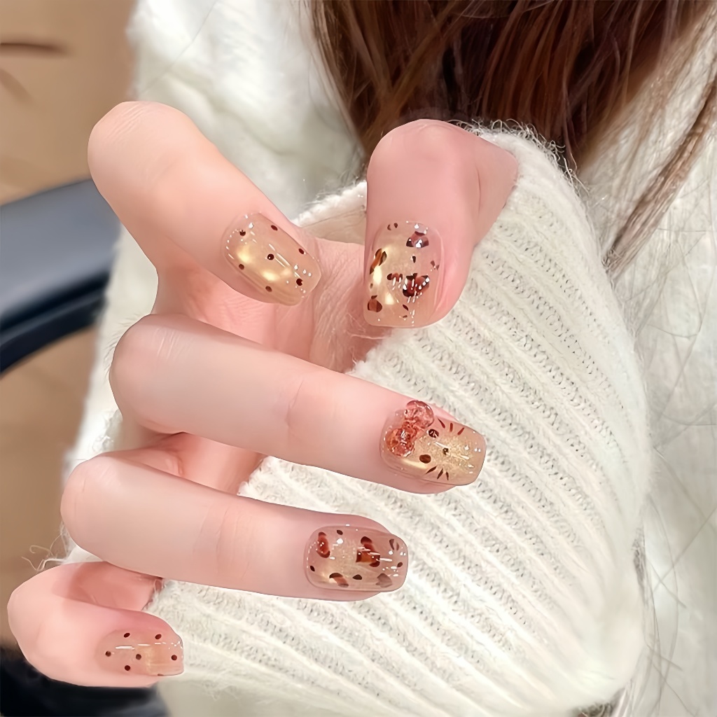 T025 เล็บปลอมสําเร็จรูป ทำด้วยมือ 10 ชิ้น/กล่อง ลายแมวเสือดาว น่ารัก หวาน ๆ สวมง่าย ใช้ซ้ำได้