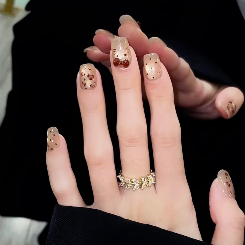 T025 เล็บปลอมสําเร็จรูป ทำด้วยมือ 10 ชิ้น/กล่อง ลายแมวเสือดาว น่ารัก หวาน ๆ สวมง่าย ใช้ซ้ำได้ - รูปที่ 2