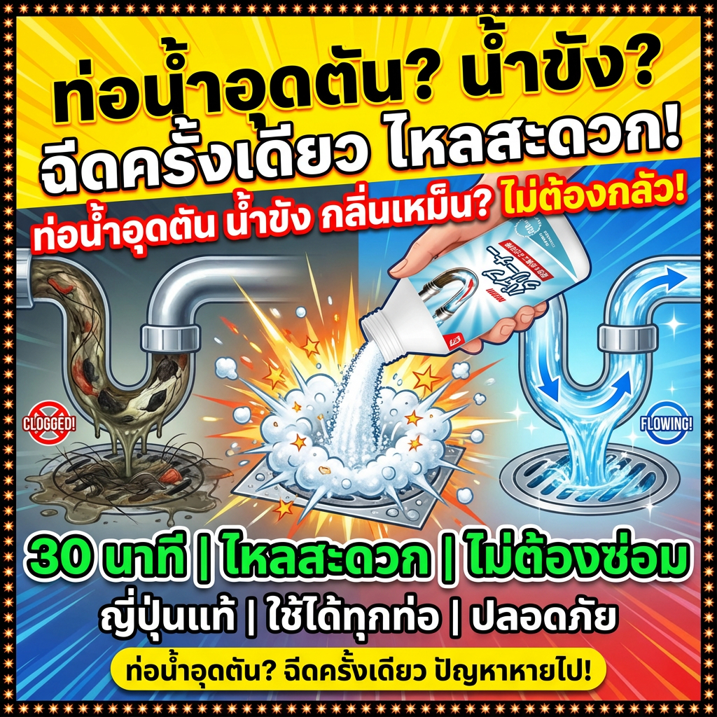 น้ำยาทะลวงท่อตัน/ผงสลายท่อตัน 510ml ละลายคราบไขมันอ่างล้างจาน ใช้ได้หลายจุด
