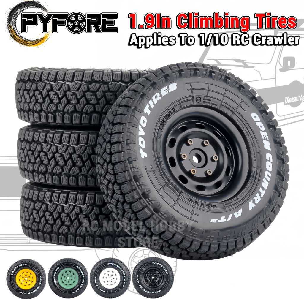 PYFORE 1.9In ปีนเขายาง 4PCS โลหะ Ball Joint ล้อ Hub 105*34 มม.12 มม.ขั้วต่อหกเหลี่ยมสําหรับ 1/10 RC รุ่นรถ Crawler