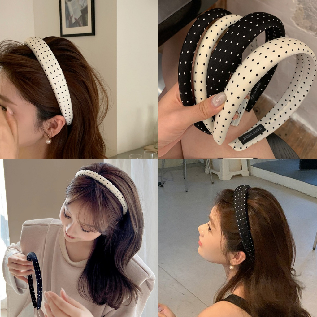 คาดศีรษะลายจุดสไตล์ฝรั่งเศสmodern และเรียบง่าย สำหรับล้างหน้าน้ำและใช้งานได้หลายโอกาส