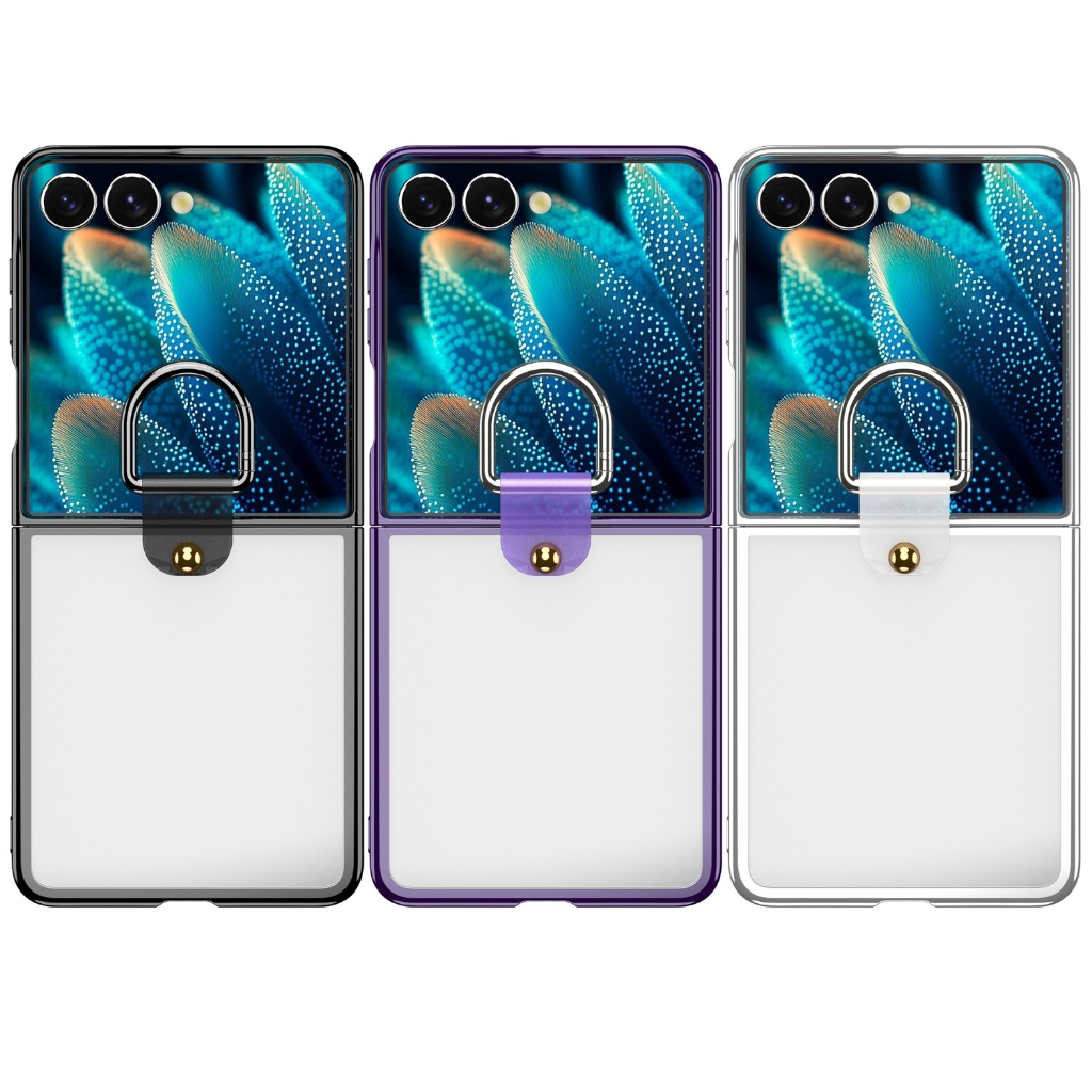 เคสสําหรับ Samsung Galaxy Z FLIP 7 FLIP7 เคสโทรศัพท์ Electroplated Edges ฝาหลังโปร่งใสพร้อมแหวน