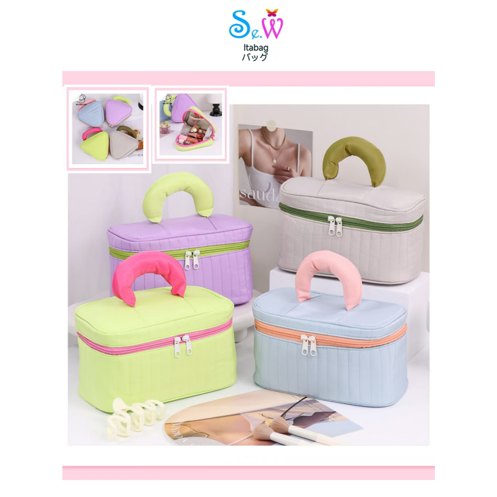 [พร้อมส่งสินค้า] Se.W กระเป๋าแต่งหน้าซีรีส์สี โดปามีน ความจุขนาดใหญ่แบบพกพาผู้หญิงมือถือกระเป๋าใส่อุปกรณ์อาบน้ํากันน้ํากระเป๋าของขวัญวันหยุด
