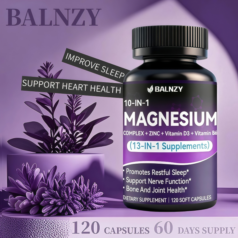 Balnzy Magnesium Complex 10 in 1 500mg (98% การดูดซึมสูง) เสริมแร่ธาตุ Magnesium Glycinate/Citrate/Carbonate + Zinc + วิตามิน D3 ช่วยการนอนและกล้ามเนื้อหัวใจ