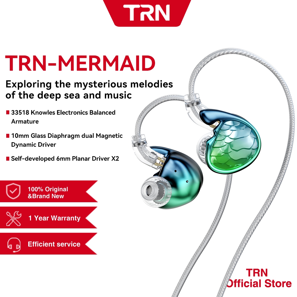 TRN MERMAID หูฟัง 1DD+1BA (KNOWLES 33518)+2Planar 4Unit หูฟังเรือธงชนิดใส่ในหู สายเคเบิล 0.78 มม.